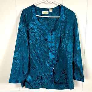 Victoria’s Secret Vintage Gold Label Blue Floral Kimono Button-down Pajama Top